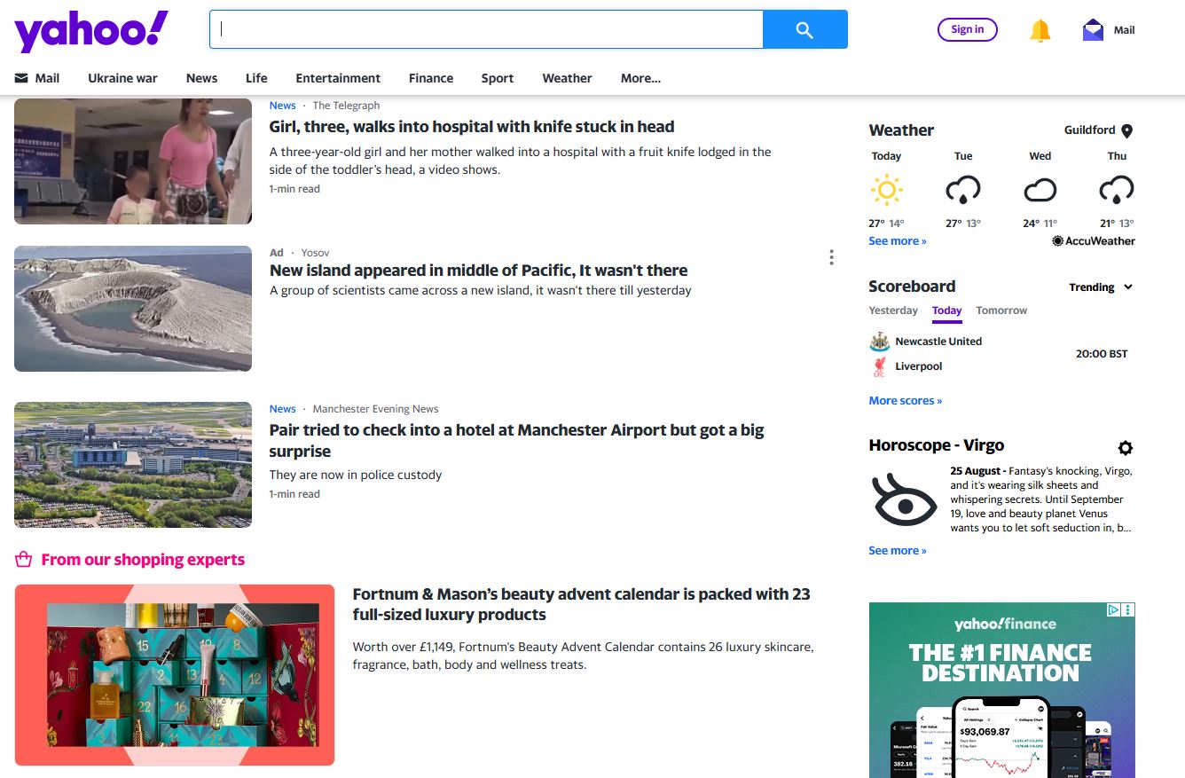 Yahoo news page